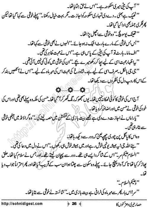 Hisar Teri Dharkano Ka Urdu Novelette by Shahzadi Hifsa , Page No. 26