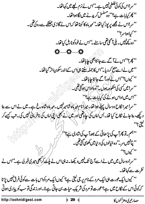 Hisar Teri Dharkano Ka Urdu Novelette by Shahzadi Hifsa , Page No. 29