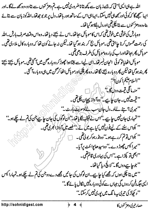 Hisar Teri Dharkano Ka Urdu Novelette by Shahzadi Hifsa , Page No. 4