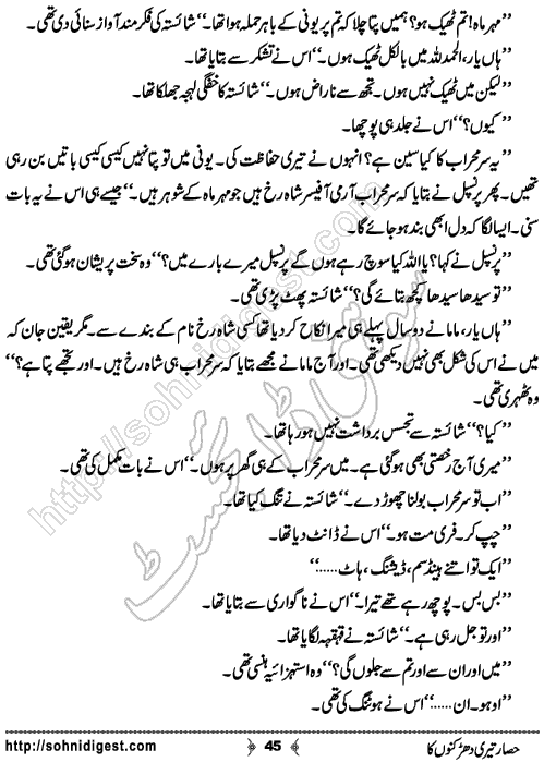 Hisar Teri Dharkano Ka Urdu Novelette by Shahzadi Hifsa , Page No. 45