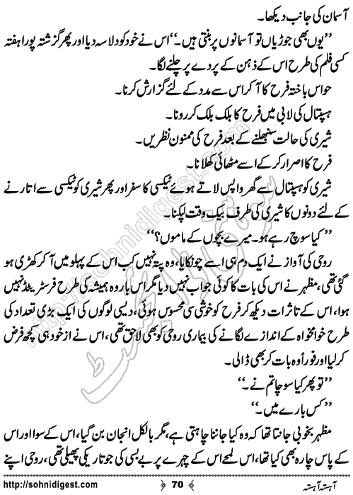 Ahista Ahista Romantic Urdu Novel by Yusra Nusrat, Page No.70