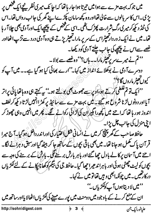 Alya Noor Aik Jin is a horror story written by Zainab Fatima about a naughty Jin who was very fond of visiting human cities, Page No.3