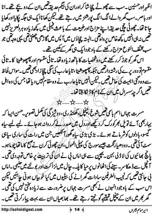 Aseer e Mausam e Hijran Romantic Urdu Novel by Zubaria Sahir, Page No. 14
